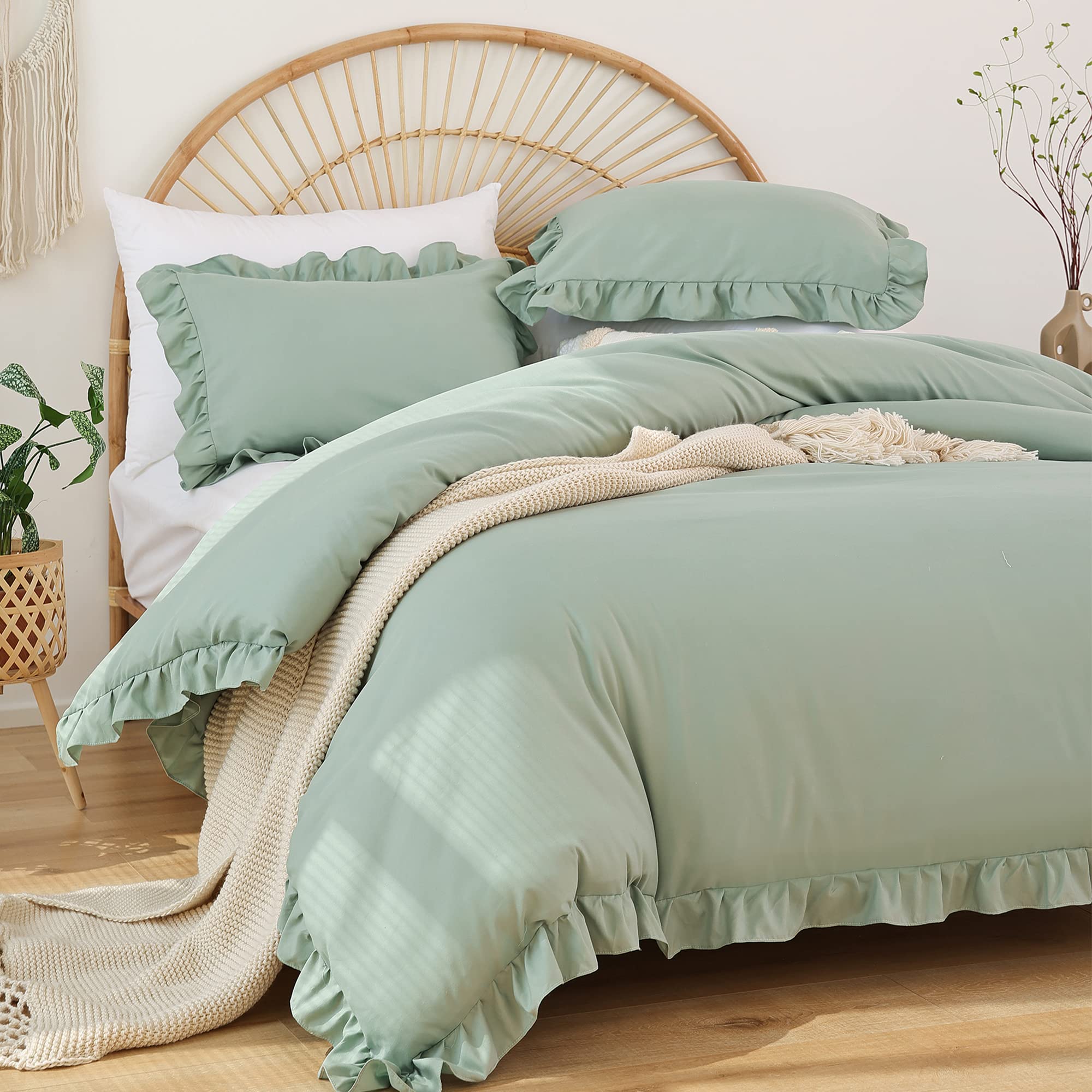 JANZAA Pink Comforter Set Queen 3PCS(1 Ruffled Blush Comforter Set and 2 Pillowcases) Vintage Shabby Chic Bedding Soft Fluffy Comforter Set All Season